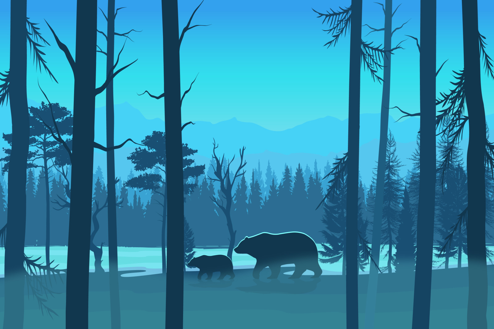 6 Wild animals on the background of nature set 6 Wild animals on the background of nature set