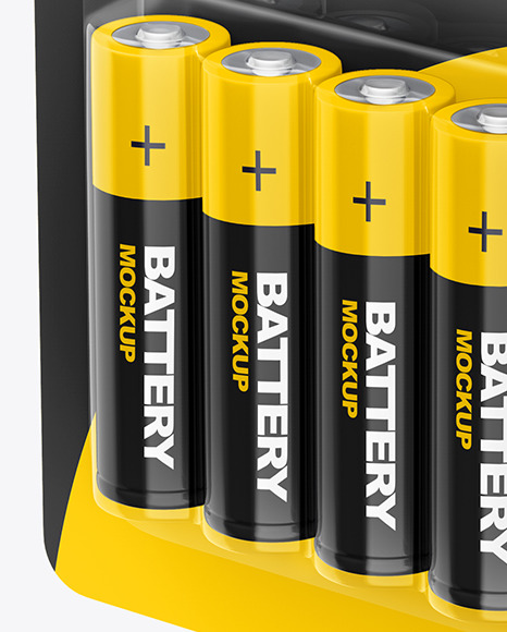 4 Pack Battery AA Mockup - Half Side View