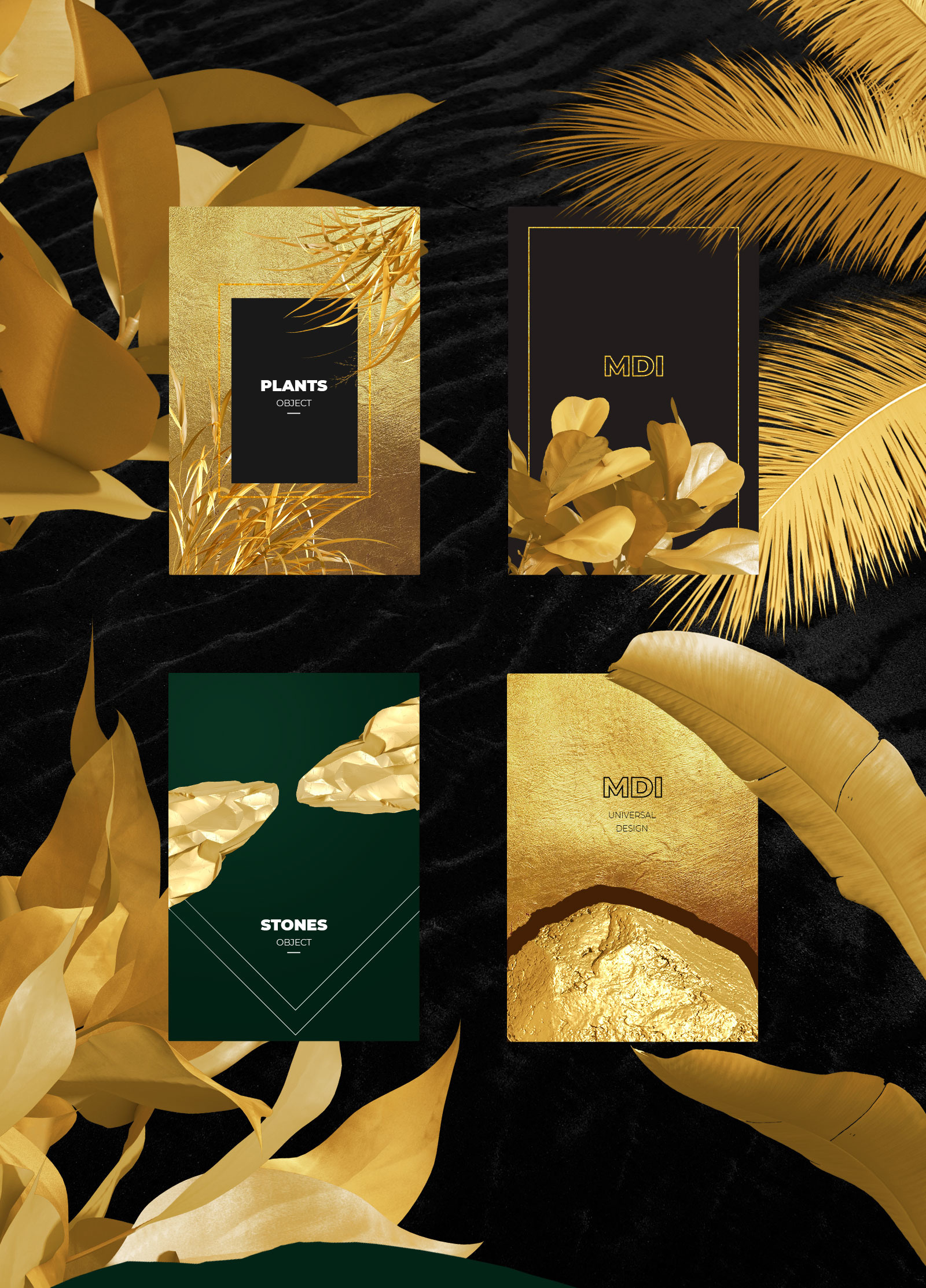 GOLD plants &amp; stones collection #03