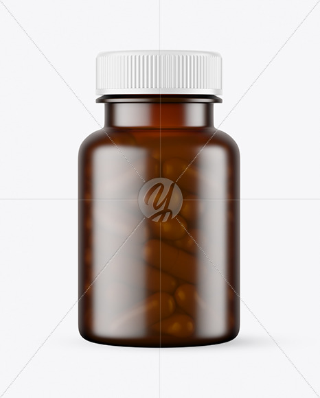 Frosted Dark Amber Pills Bottle Mockup