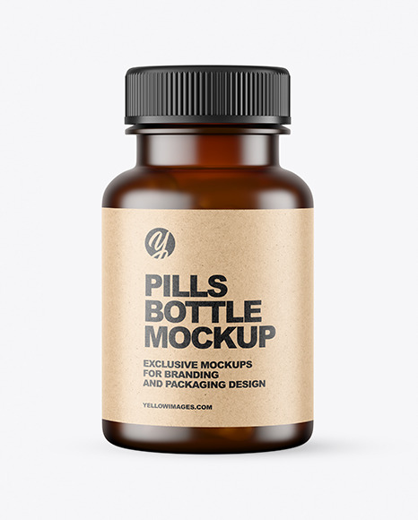 Frosted Dark Amber Pills Bottle Mockup