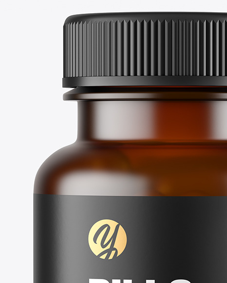 Frosted Dark Amber Pills Bottle Mockup