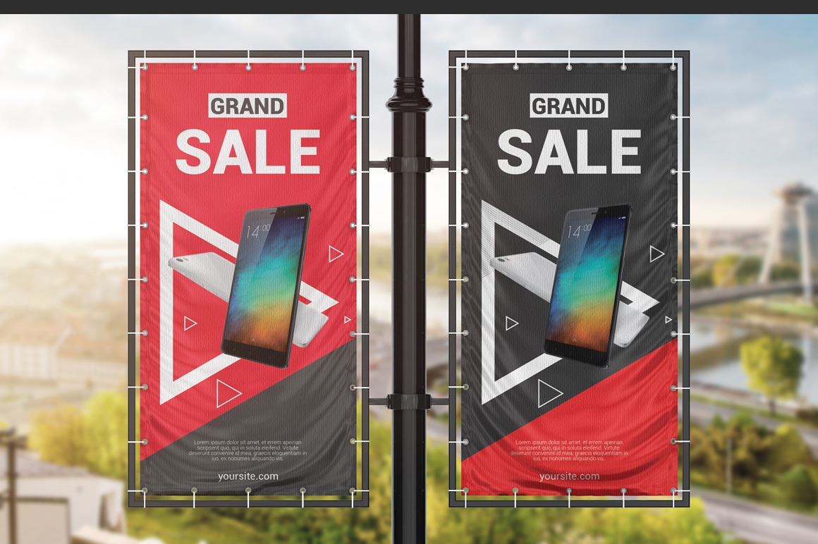 Vertical Outdoor Advertising Banner Mockup