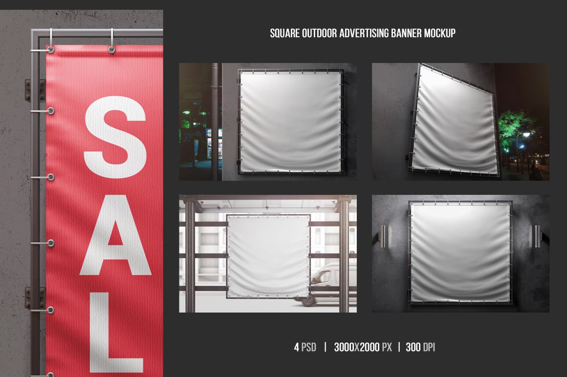 Square Outdoor Advertising Banner Mockup Square Outdoor Advertising Banner Mockup