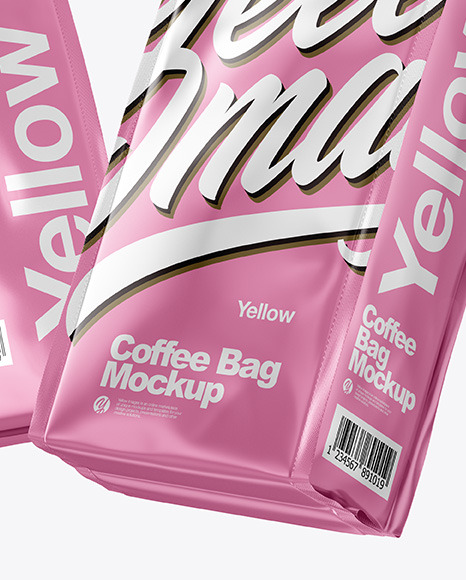 Two Matte Metallic Coffee Bag Packaging Mockup