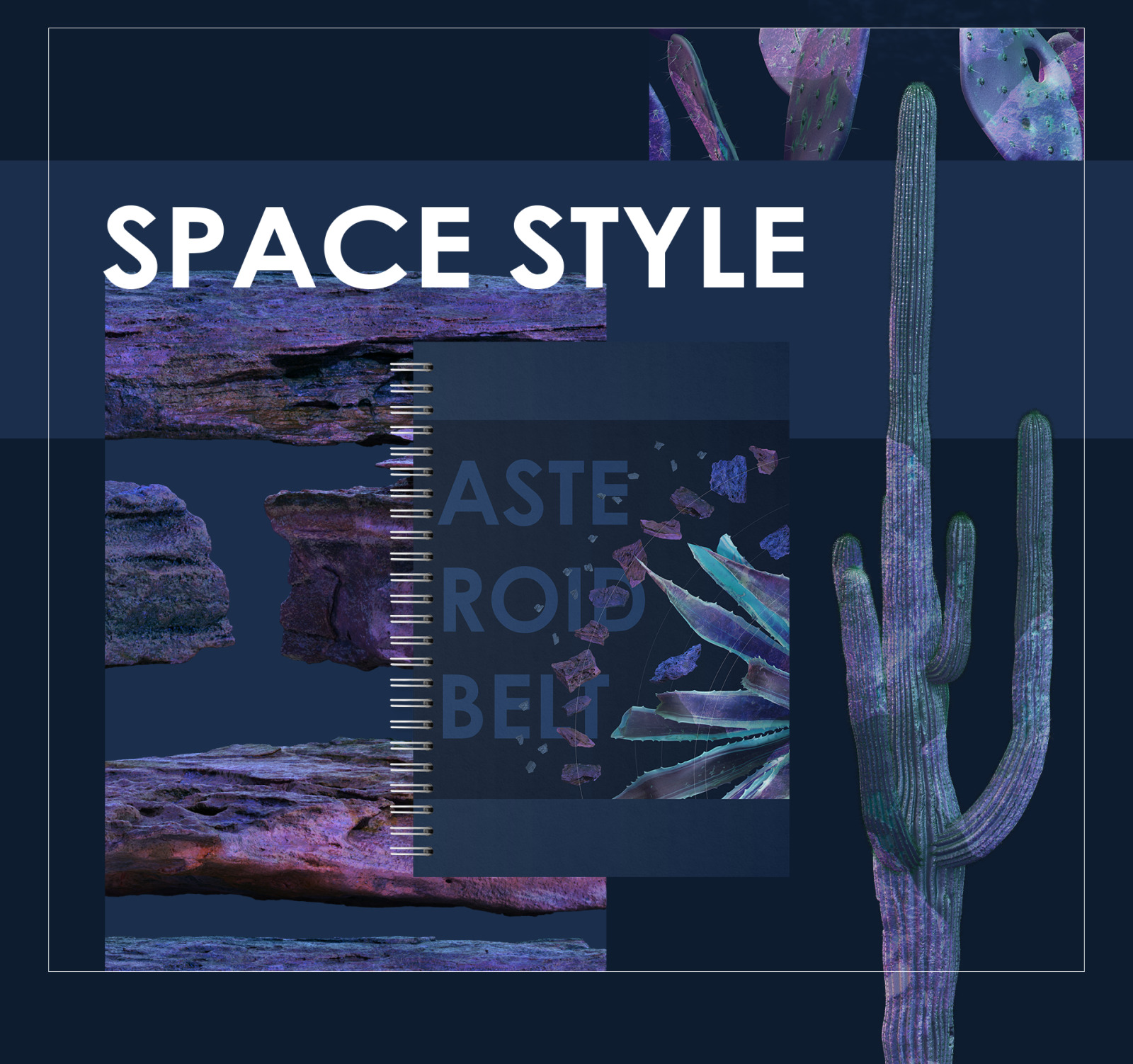 Cosmic cacti #01, 500 cactus and 120 rock mockups + 60 patterns