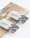 Two Business Cards & Pen with Marble Mockup