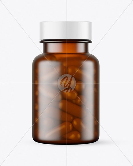 Frosted Amber Pills Bottle Mockup