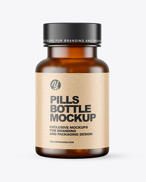 Frosted Amber Pills Bottle Mockup