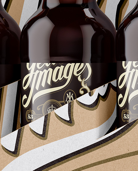 Kraft Paper 6 Pack Amber Bottle Carrier Mockup - Half Side View