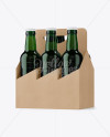 Kraft Paper 6 Pack Green Bottle Carrier Mockup - Half Side View