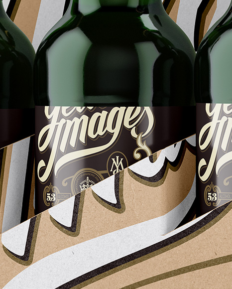 Kraft Paper 6 Pack Green Bottle Carrier Mockup - Half Side View