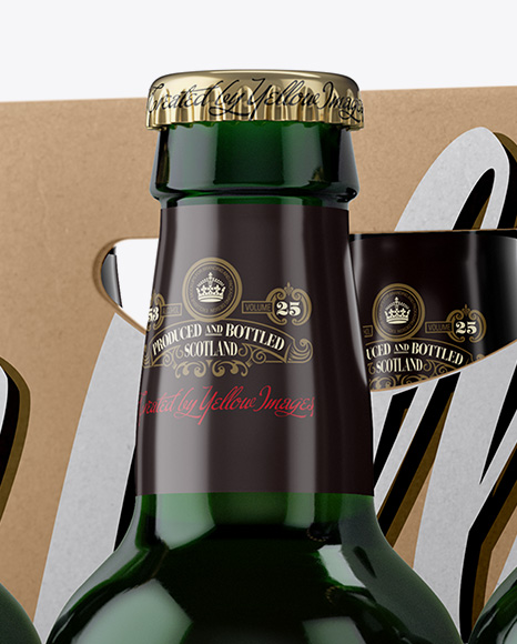 Kraft Paper 6 Pack Green Bottle Carrier Mockup - Half Side View