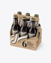 Kraft Paper 6 Pack Amber Bottle Carrier Mockup - Half Side View (High Angle Shot)