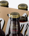 Kraft Paper 6 Pack Amber Bottle Carrier Mockup - Half Side View (High Angle Shot)