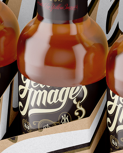 Kraft Paper 6 Pack Clear Bottle Carrier Mockup - Half Side View (High Angle Shot)