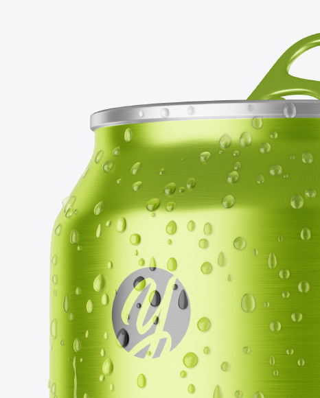 Aluminium Can With Water Drops Mockup