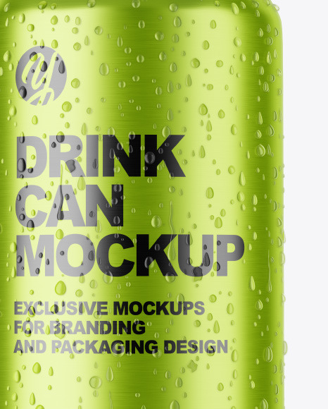 Aluminium Can With Water Drops Mockup