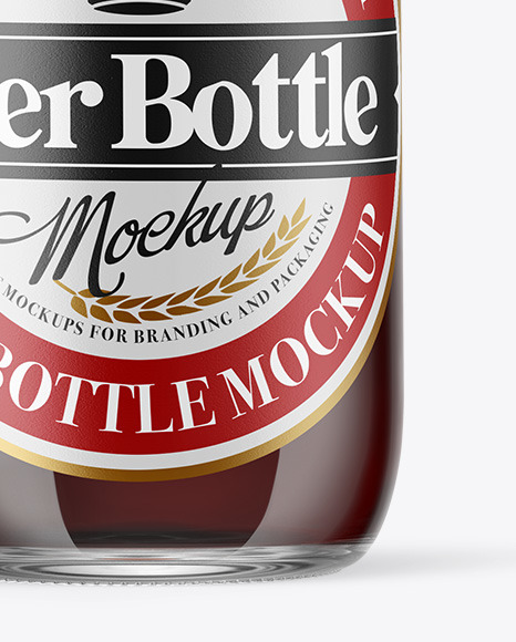 Clear Glass Bottle with Red Ale Mockup