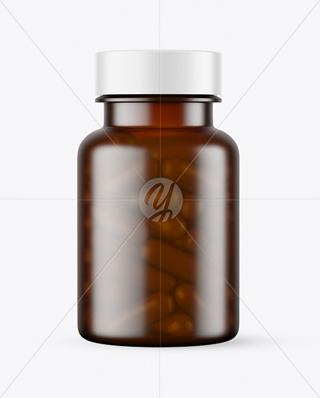 Frosted Dark Amber Pills Bottle Mockup