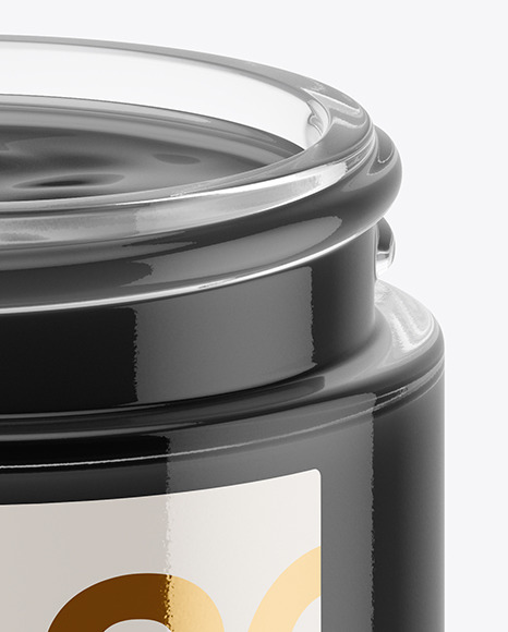 Opened Clear Glass Jar With Black Gel Mockup