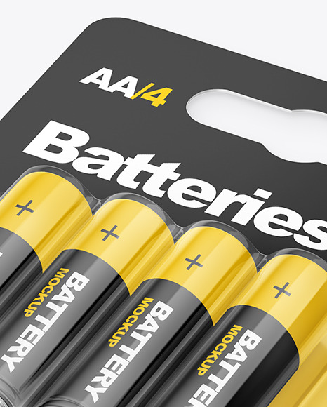 4 Pack Battery AA Mockup - High Angle Shot