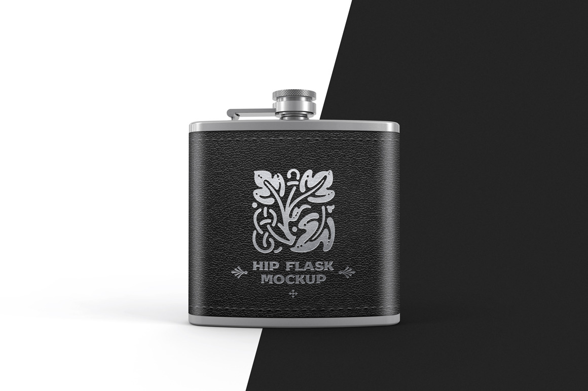 Hip Flask With Leather Cover Mockup