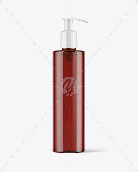 Amber Cosmetic Bottle with Pump Mockup