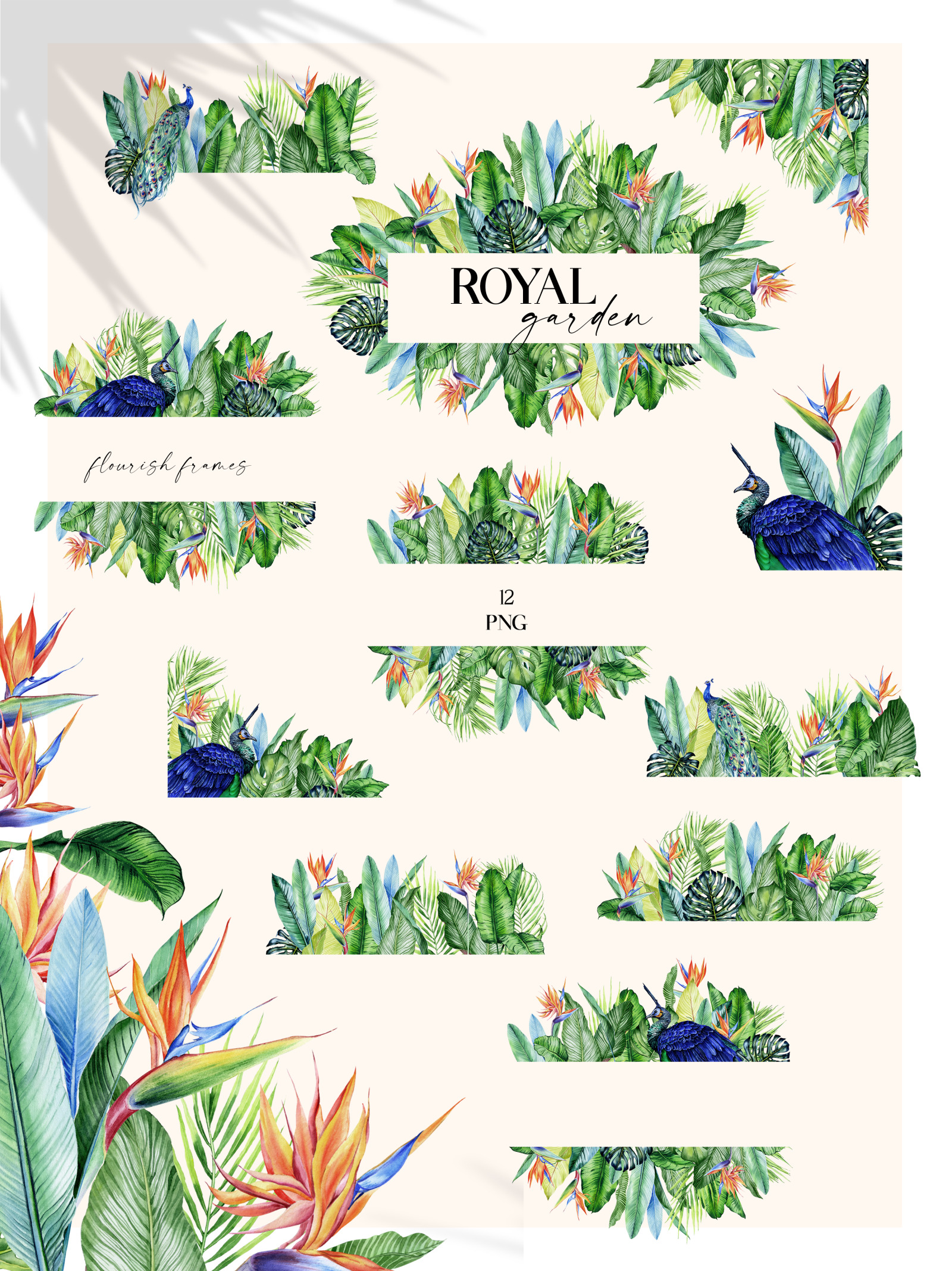 &#034;Royal Garden&#034; - modern watercolor tropical collection