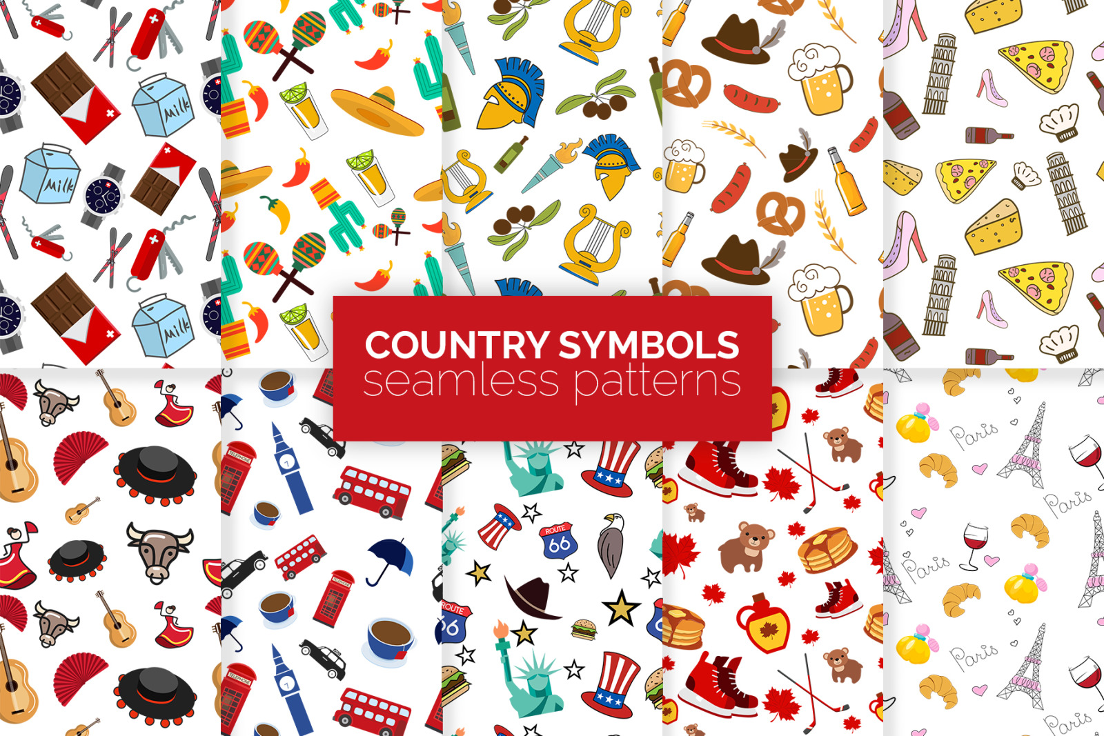 Country Symbols Seamless Patterns