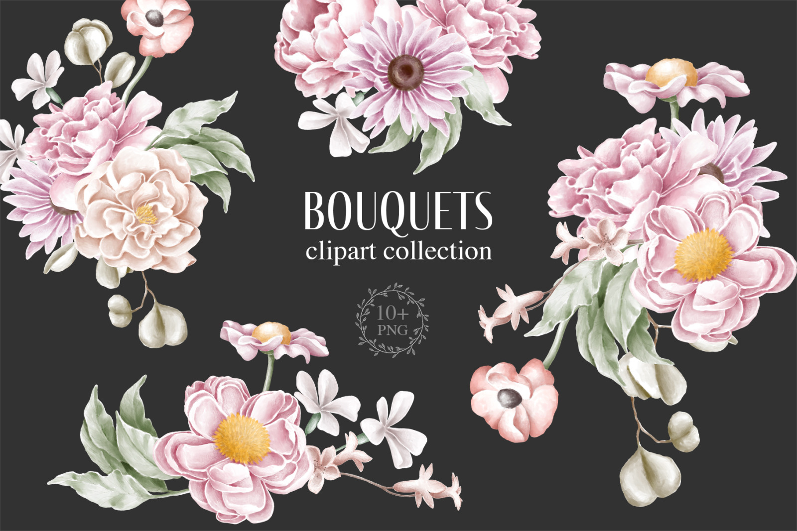 Floral bouquets hand drawn clipart