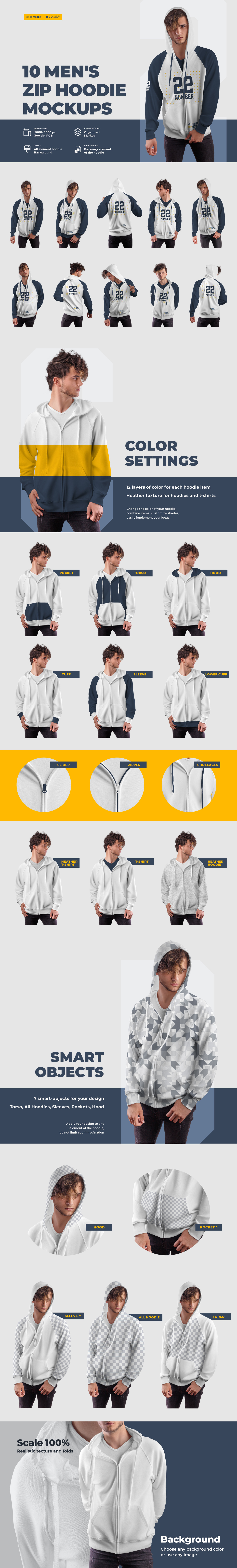 10 Men&#039;s Zip Hoodie Mockups