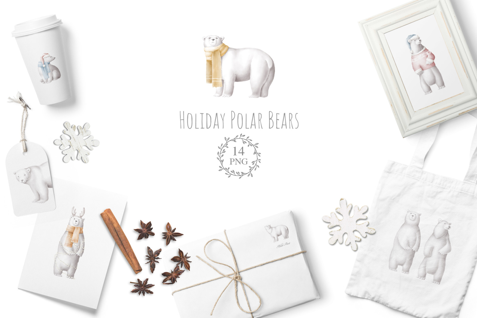 Polar bears png clipart set