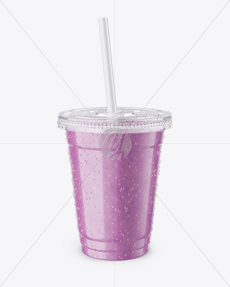 Blueberry Smoothie Cup with Straw Mockup