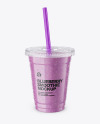 Blueberry Smoothie Cup with Straw Mockup