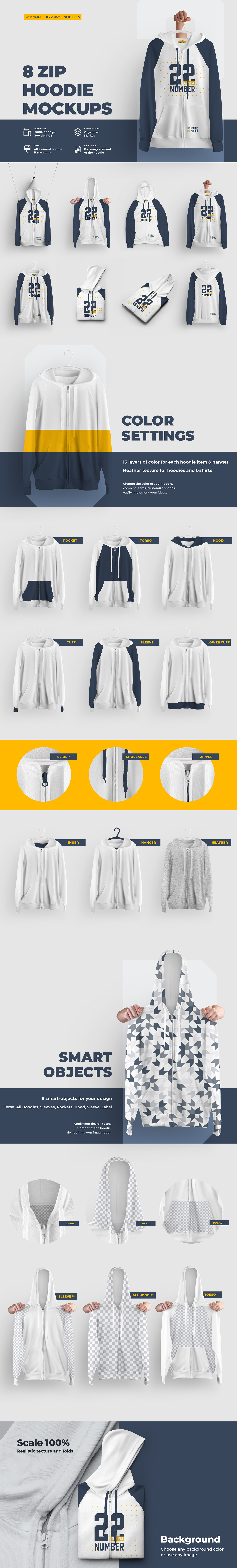 8 Zip Hoodie Mockups (Subject) 8 Zip Hoodie Mockups (Subject)