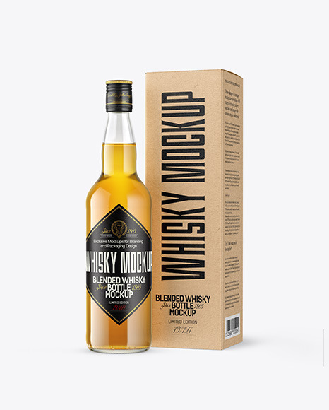 Clear Glass Whiskey Bottle with Box Mockup