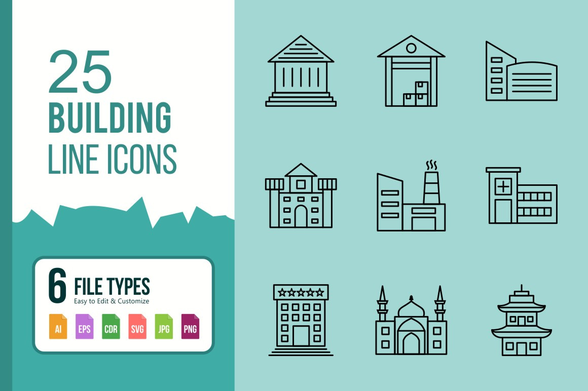 25 Building Line Black icons