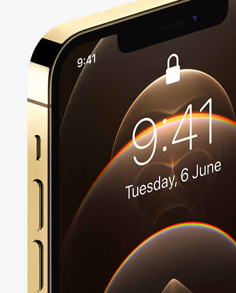 Apple iPhone 12 Pro Max Gold Mockup - Half Side View