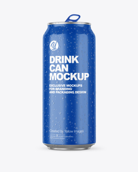 Aluminium Can With Glossy Finish &amp; Water Drops Mockup