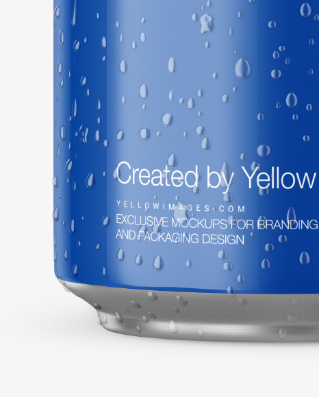 Aluminium Can With Glossy Finish & Water Drops Mockup