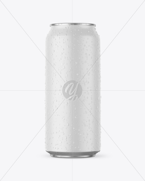 Aluminium Can With Matte Finish & Water Drops Mockup