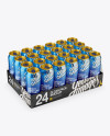 Transparent Pack with 24 Aluminium Cans Mockup - Halfside View (High-Angle Shot)