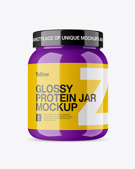 Glossy Protein Jar With Shrink Band Mockup