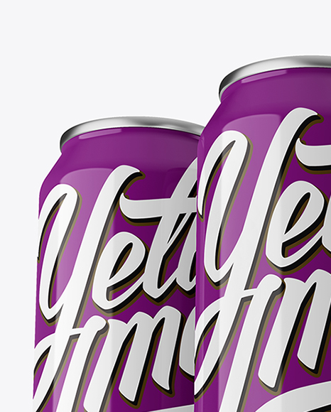 Three 500ml Glossy Aluminium Cans Mockup - Hero Shot