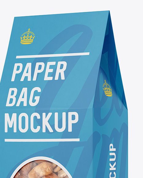 Paper Bag W/ Window Mockup - Halfside View