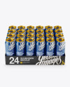 Transparent Pack with 24 Glossy Aluminium Cans Mockup - Front View (High-Angle Shot)