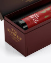 Opened Wine Box With Bottle Mockup - Halfside View (High-Angle Shot) Opened Wine Box With Bottle Mockup - Halfside View (High-Angle Shot)