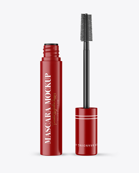 Opened Matte Mascara Tube Mockup - Opened+Glossy+Mascara+Tube+Mockup+In+Packaging+Mockups+On