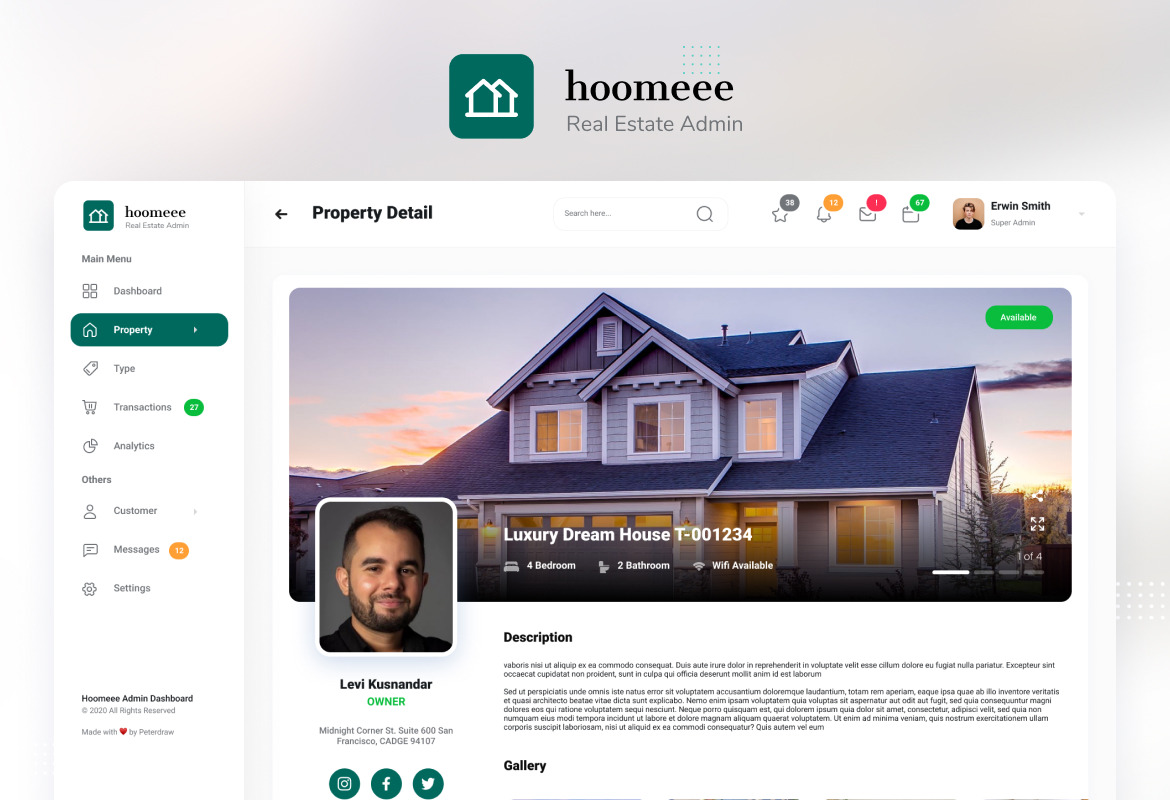 Hoomeee - Real Estate Admin Dashboard Template